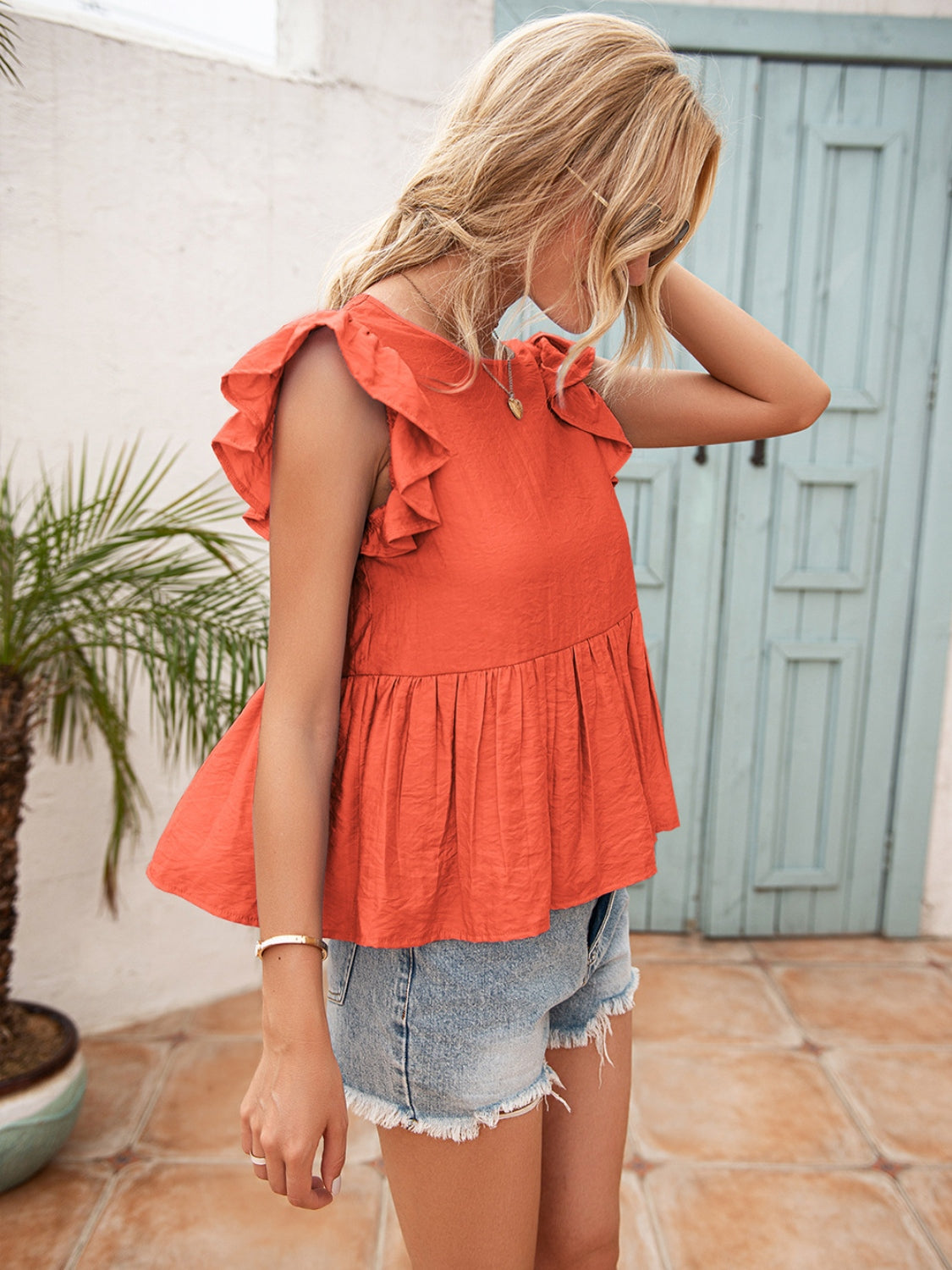 Lace Detail Round Neck Peplum T-Shirt