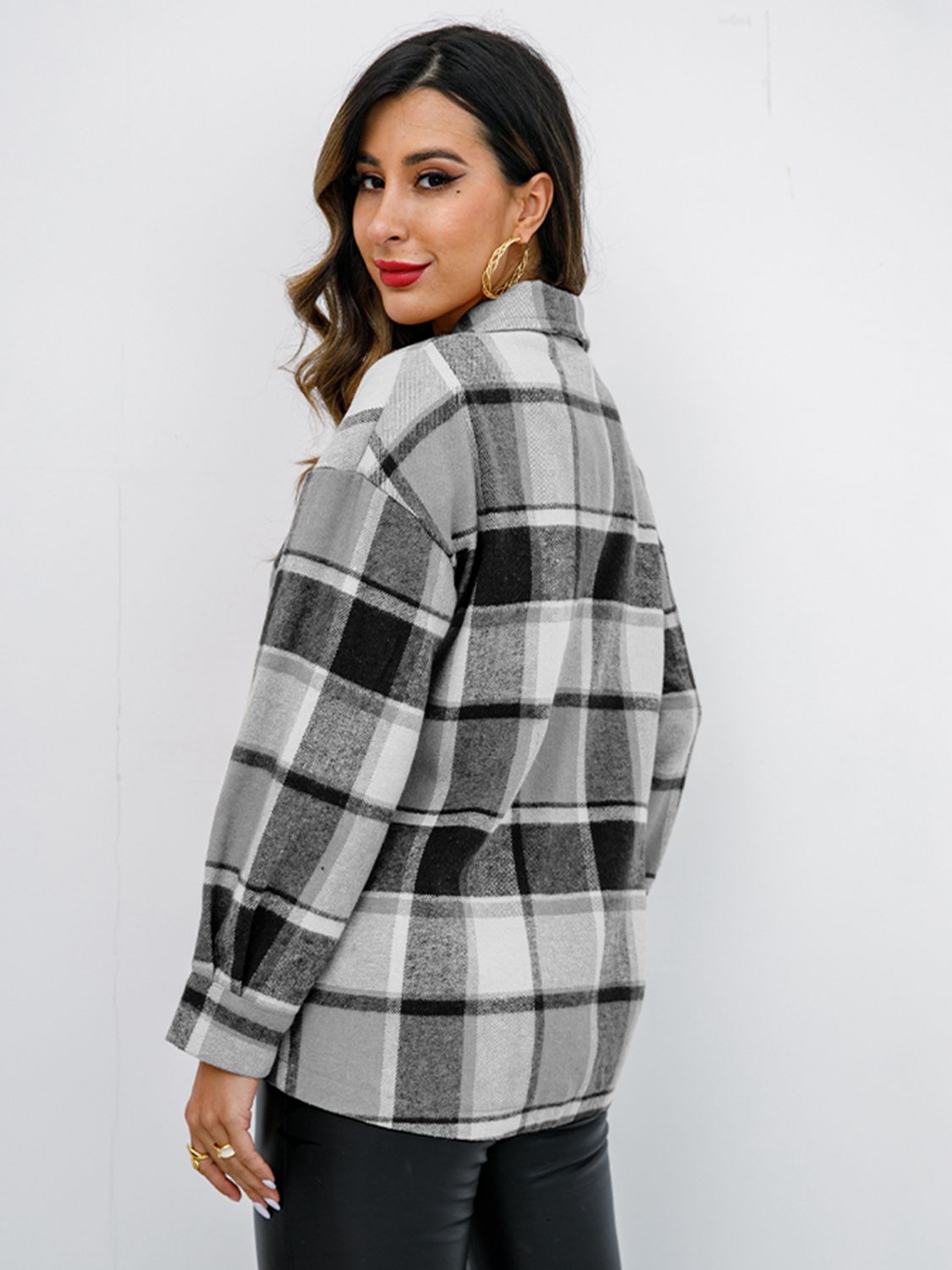 Plaid Button Up Collared Neck Jacket