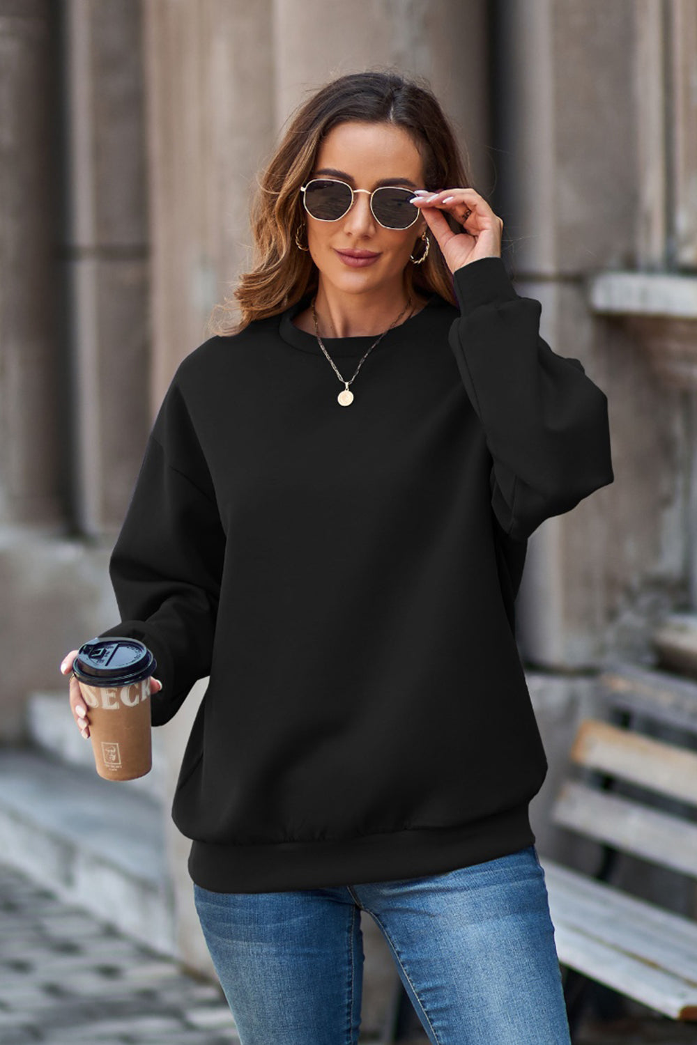 Round Neck Dropped Shoulder Sweatshirt