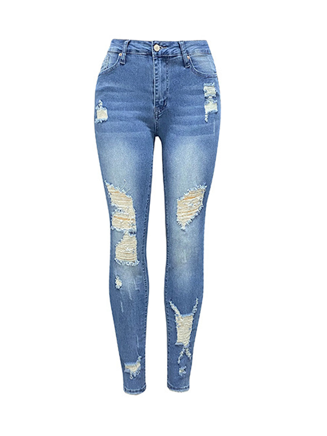 Distressed Buttoned Jeans with Pockets