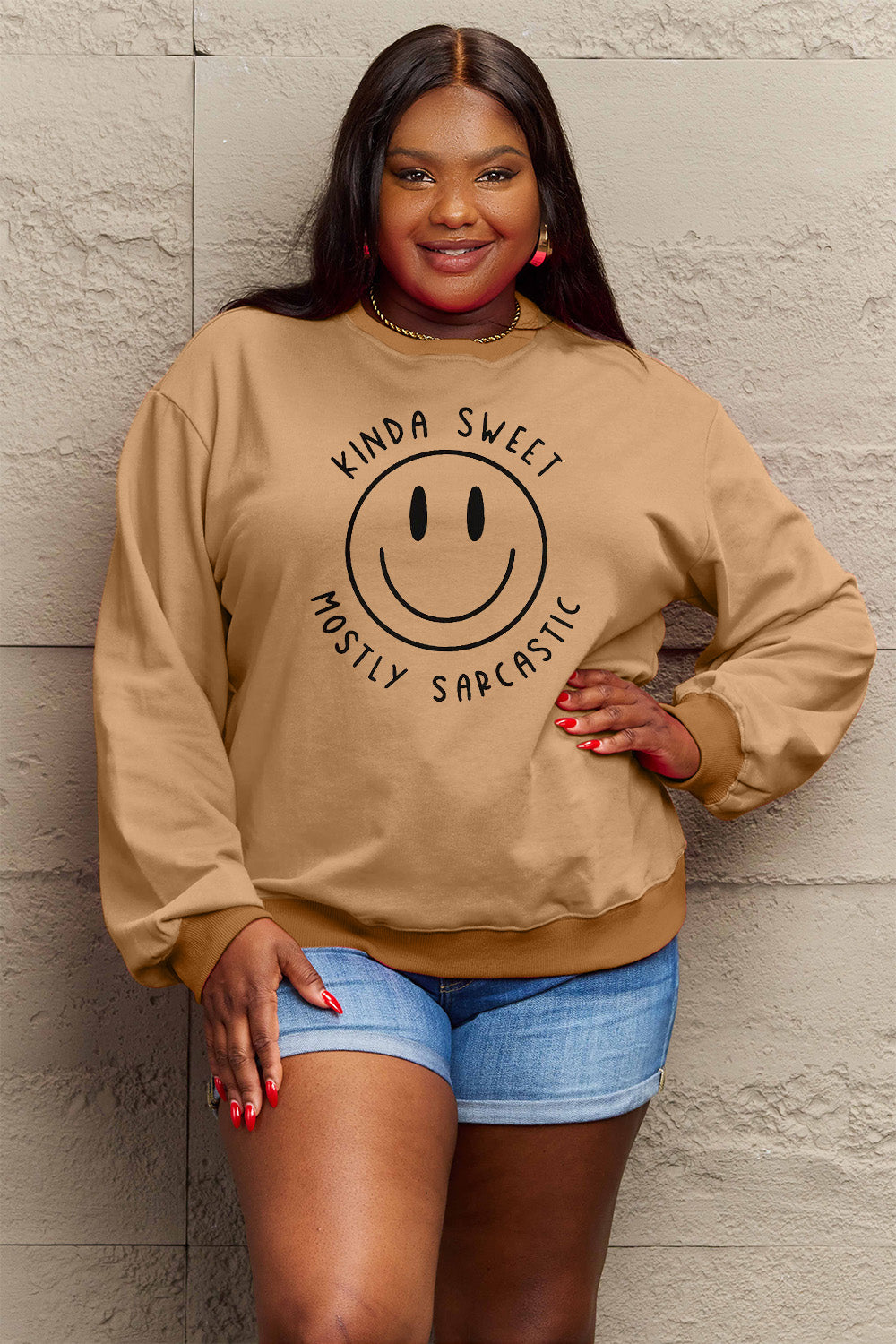 Simply Love Full Size Smiling Face Graphic Sweatshirt