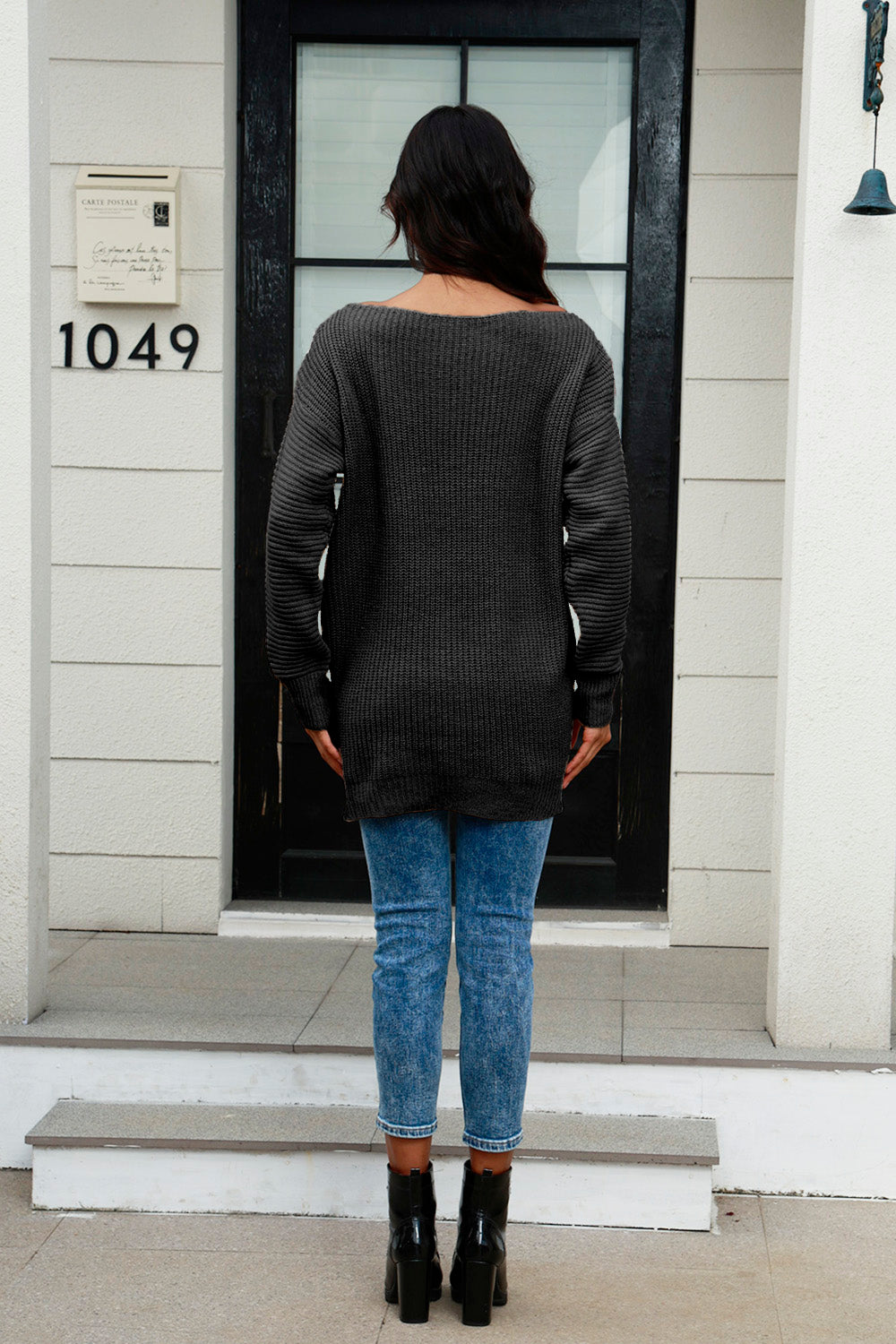 Boat Neck Dropped Shoulder Sweater