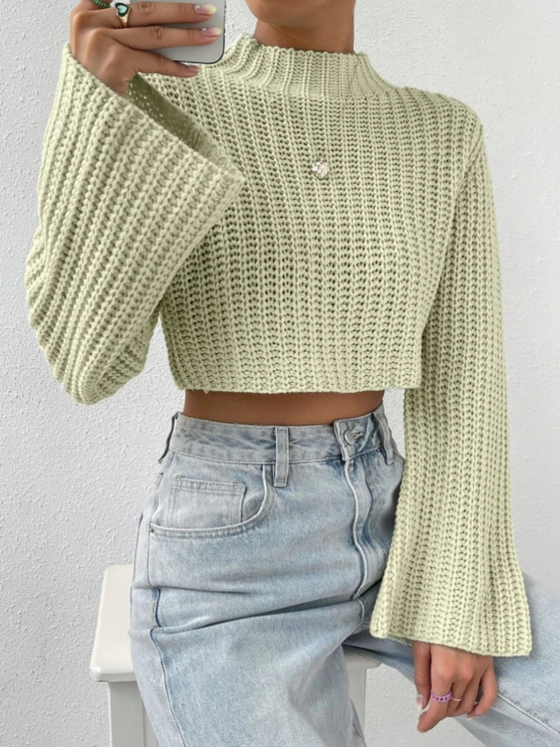 Mock Neck Long Sleeve Cropped Sweater